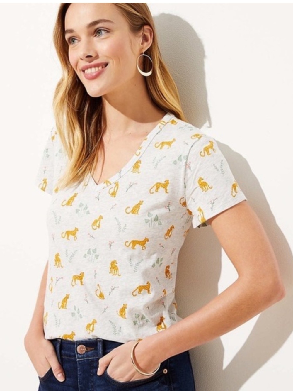 LOFT Vintage V-Neck Tee Leopard Print